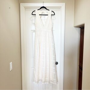 LUCY PARIS Lace Overlay Plunging V Neck Sleeveless Boho Maxi Dress XS